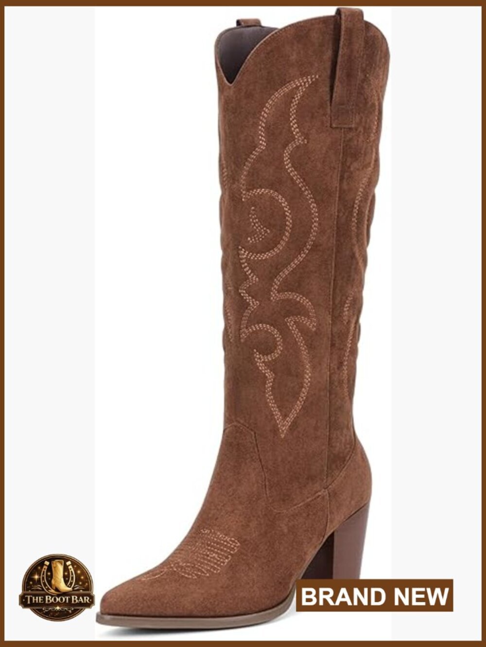 Suede Knee High Cowboy Boots with 3.2" Block Heel & Side Zipper